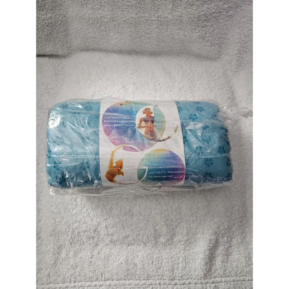 Yoga Towel Non Slip Grip Dots Hot Yoga Mat Cover Light Blue New